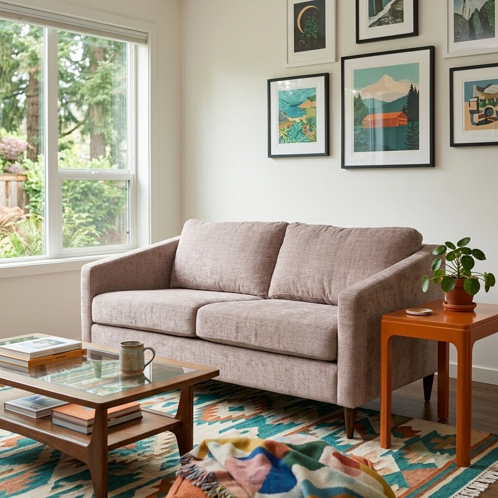 Wilson Apartment-Size Sofa styled in a bright Portland mid-century modern interior - Whats New Furniture