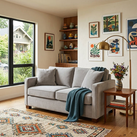 Zinc Full Sleeper styled in a bright Portland mid-century modern interior - Whats New Furniture