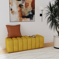 Summer Fabric Upholstered Tufted Accent Bench Mustard Yellow - What&