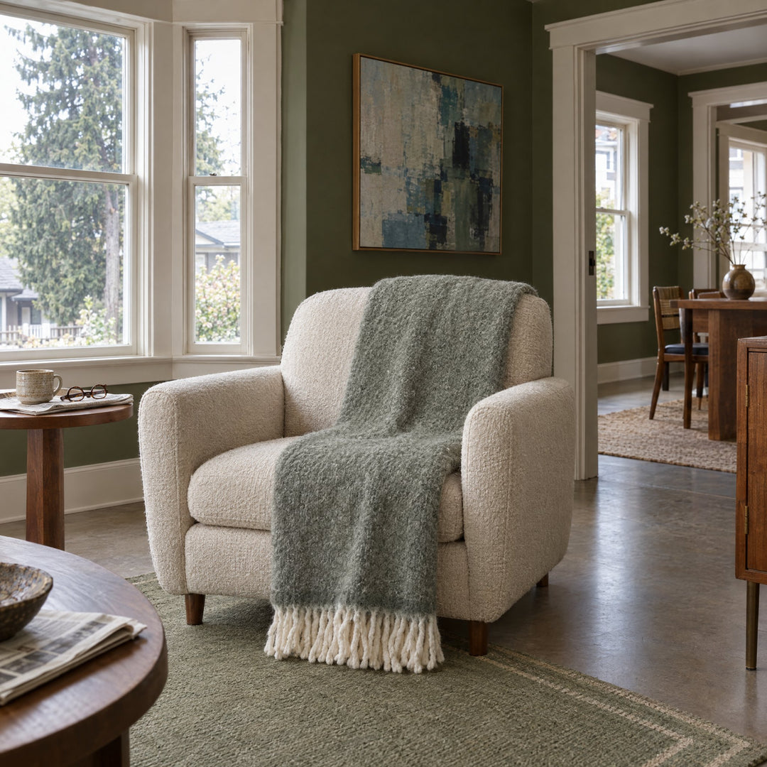 Summit Throw in Moss styled in a Portland home - Whats New Furniture