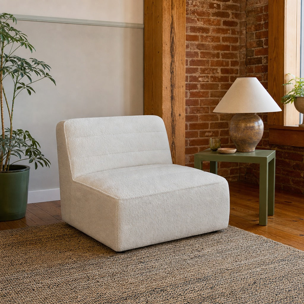 Sunny Upholstered Armless Chair Natural styled in Portland converted warehouse flat with warm exposed brick and fir timber beams (no steel, no concrete) living room - What&