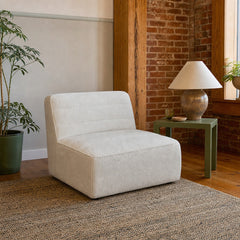 Sunny Upholstered Armless Chair Natural styled in Portland converted warehouse flat with warm exposed brick and fir timber beams (no steel, no concrete) living room - What&