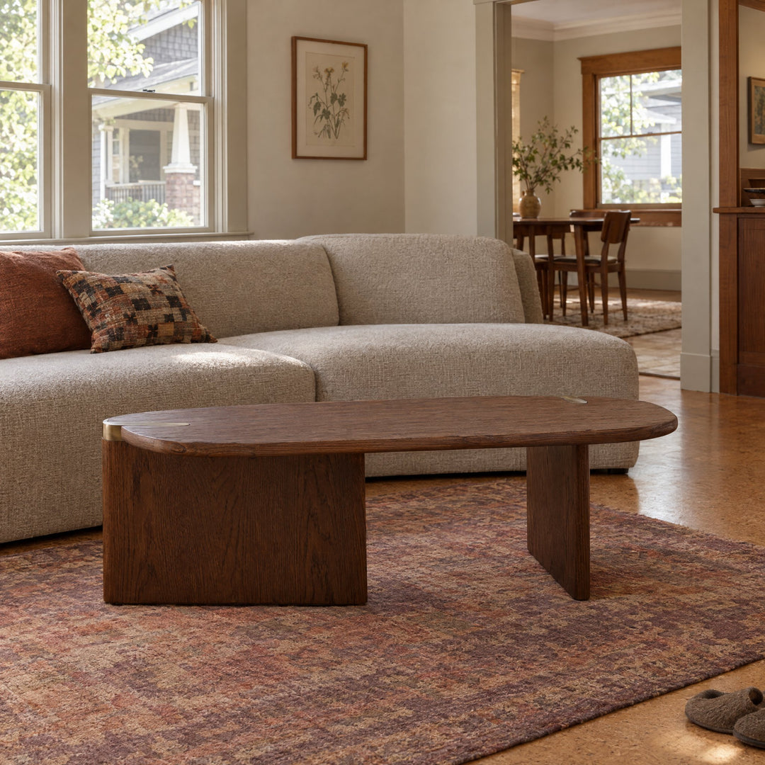 Suzette Coffee Table - Freeform Top in Dark Brown styled in a Portland home - Whats New Furniture