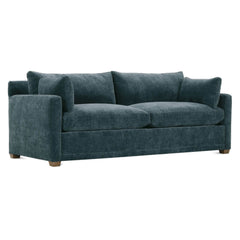 Sylvie Sofa in Federal Blue three-quarter angle showing bolster arms - Rowe - Whats New Furniture Portland OR