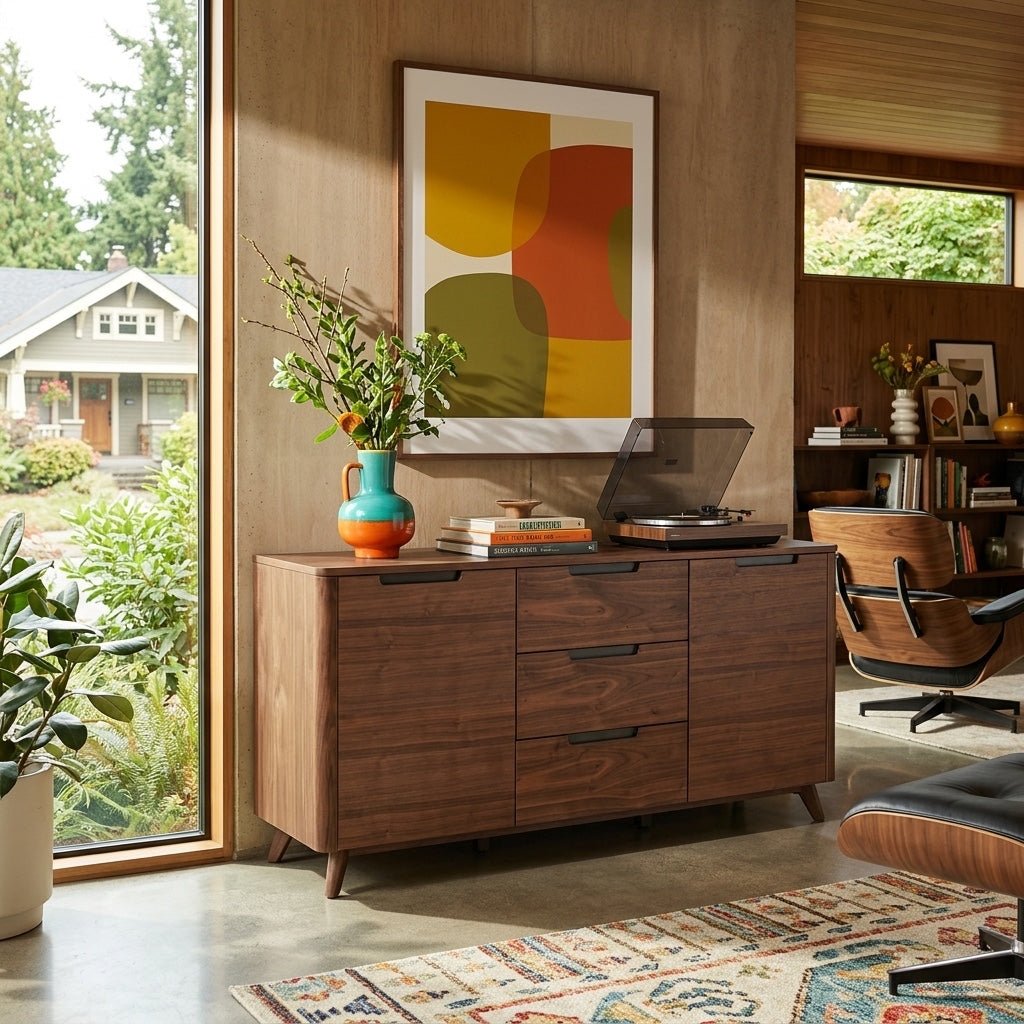 Tahoe Sideboard in walnut detail view - mid-century walnut sideboard by Unique Furniture - Whats New Furniture Portland OR