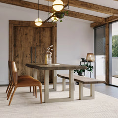 Taj Dining Bench in Vinegar Acrylic Matte side angle - acacia dining bench by LH Imports - Whats New Furniture Portland OR