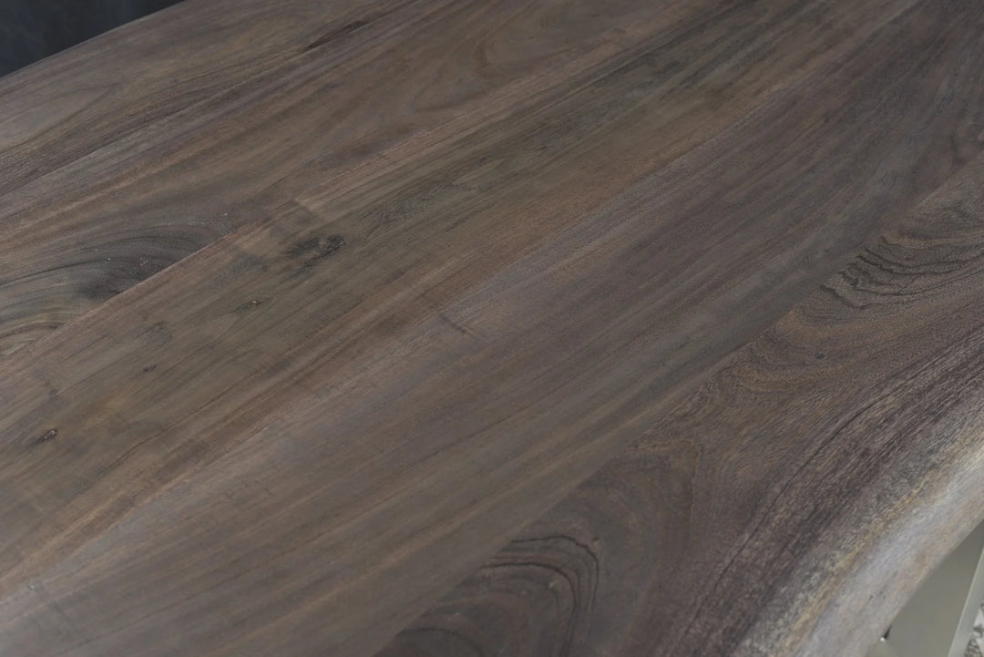 Taj Dining Table in Vinegar Acrylic Matte wood grain closeup - acacia and iron dining table by LH Imports - Whats New Furniture Portland OR