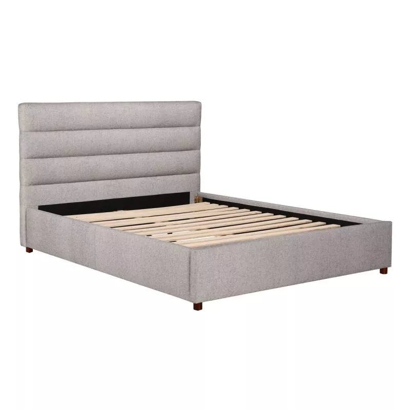 Takio Queen Bed Frame in Light Grey side angle - tufted velvet queen bed by Moe&