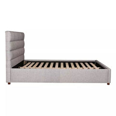 Takio Queen Bed Frame in Light Grey side view - tufted velvet queen bed by Moe&