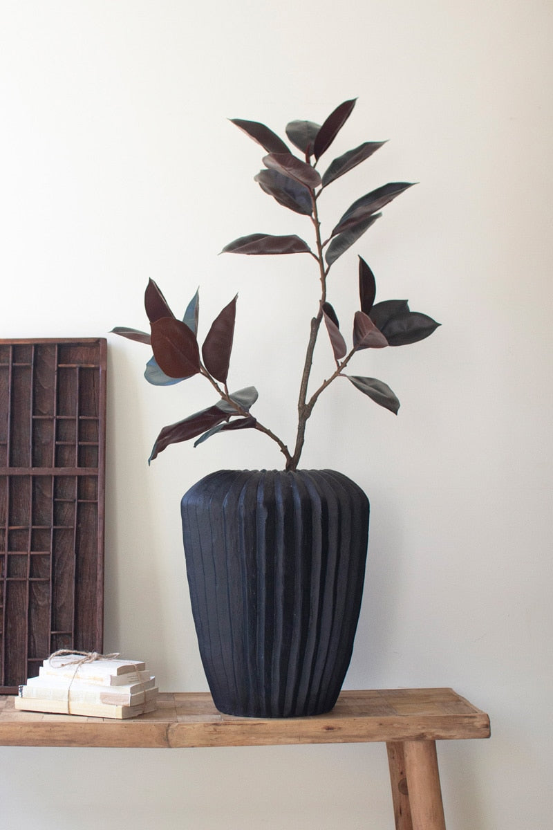 Tall Black Stone Composite Urn with Fluted Detail — What&