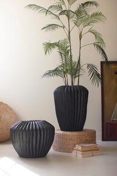 Tall Black Stone Composite Urn with Fluted Detail — view 2