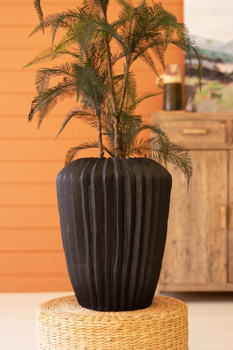 Tall Black Stone Composite Urn with Fluted Detail — view 3