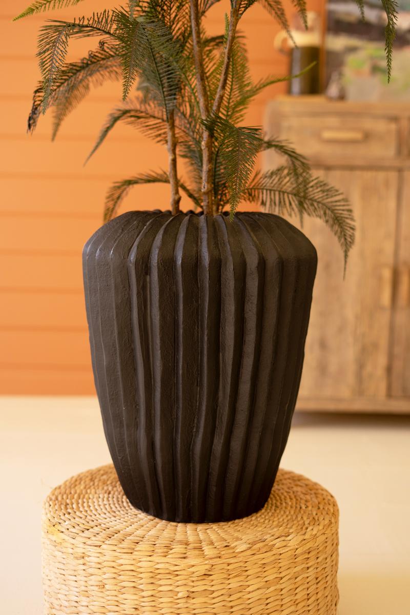 Tall Black Stone Composite Urn with Fluted Detail — view 5