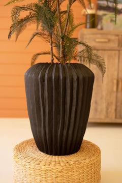 Tall Black Stone Composite Urn with Fluted Detail — view 5