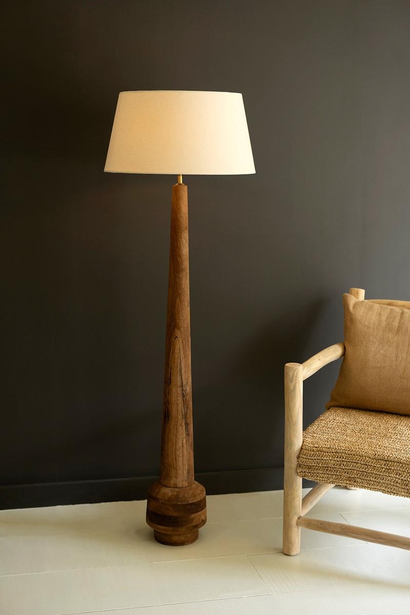 Tall Wooden Floor Lamp with Fabric Shade by Kalalou - product view