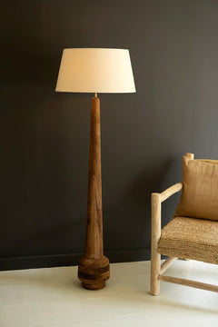 Tall Wooden Floor Lamp with Fabric Shade by Kalalou - product view
