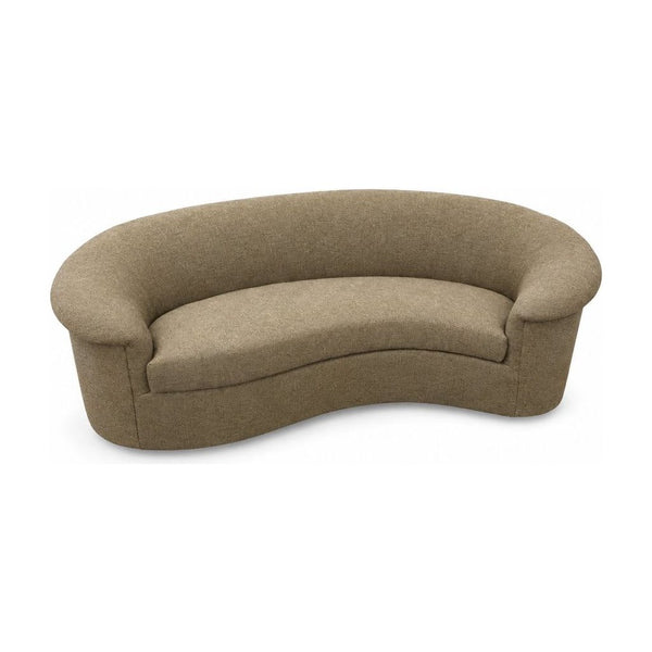 Taupe kidney bean loveseat with carved acanthus detailing along the frame - Whats New Furniture Portland OR