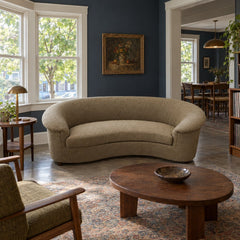 Acanthus-Carved Kidney Bean Loveseat in Beige styled in a Portland home - Whats New Furniture