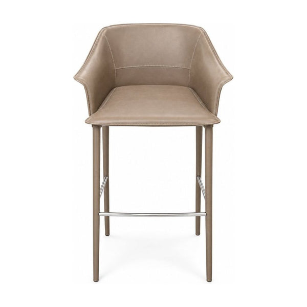 Taupe recycled leather counter-height bar stools shown as a set of four - Whats New Furniture Portland OR