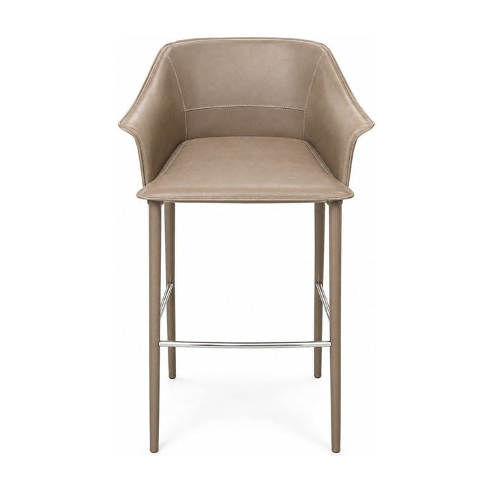Taupe recycled leather counter-height bar stools shown as a set of four - Whats New Furniture Portland OR