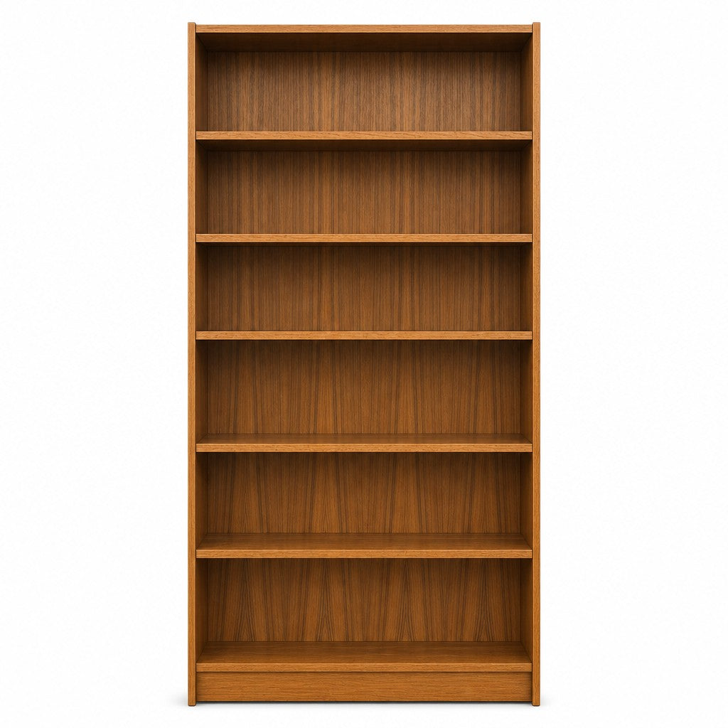 Teak Danish bookcase with tall slim frame and open shelving