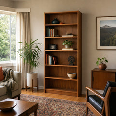 Teak Danish bookcase with tall slim frame and open shelving - view 2