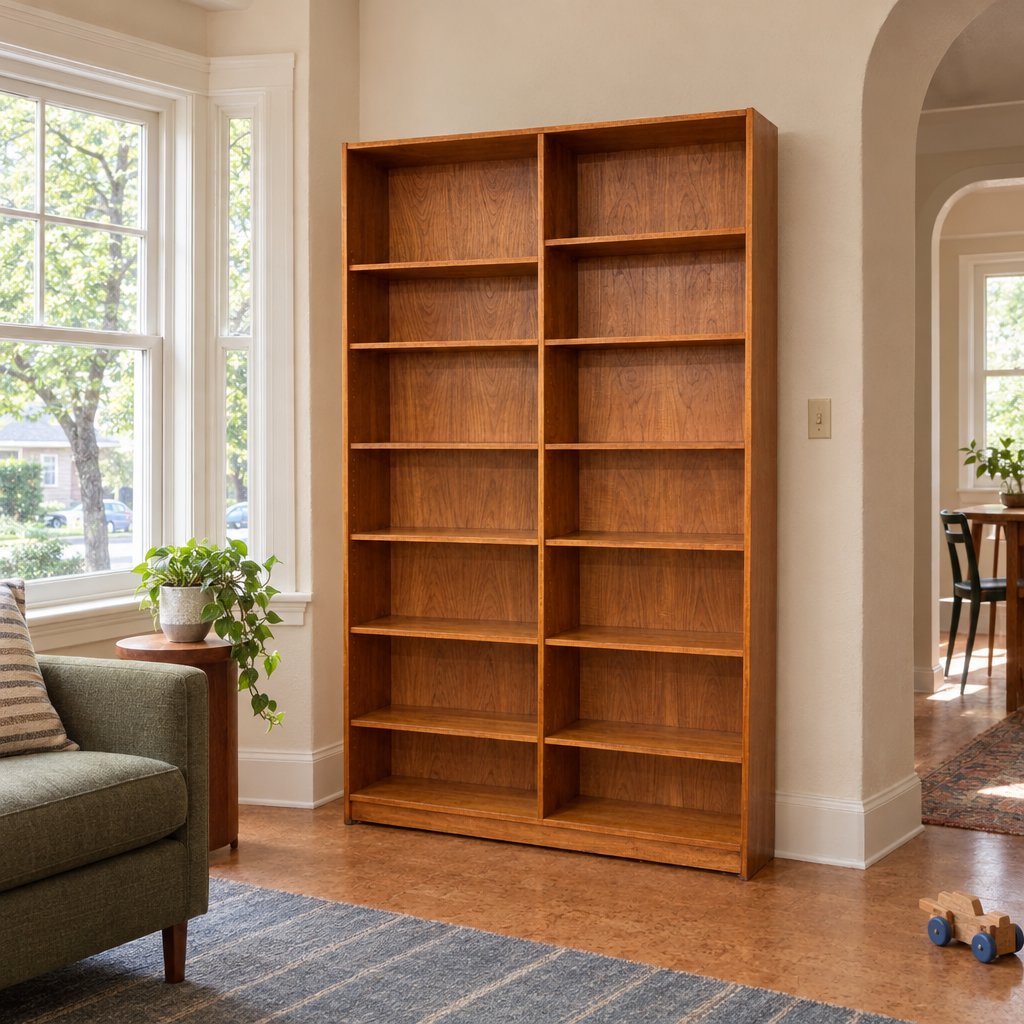 Danish Mid-Century Double Bookshelf in Brown styled in a Portland home - Whats New Furniture