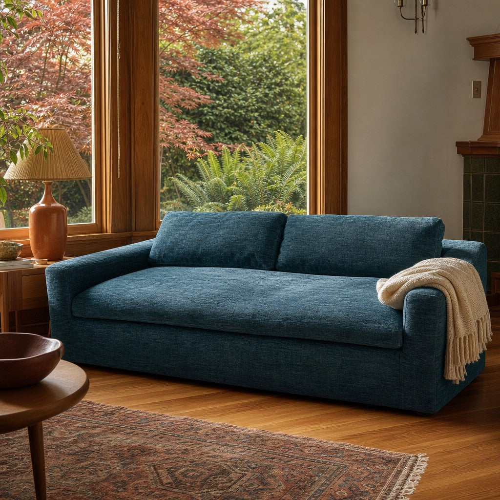 Teal blue Article sofa with squared arms and low tailored cushions - view 2