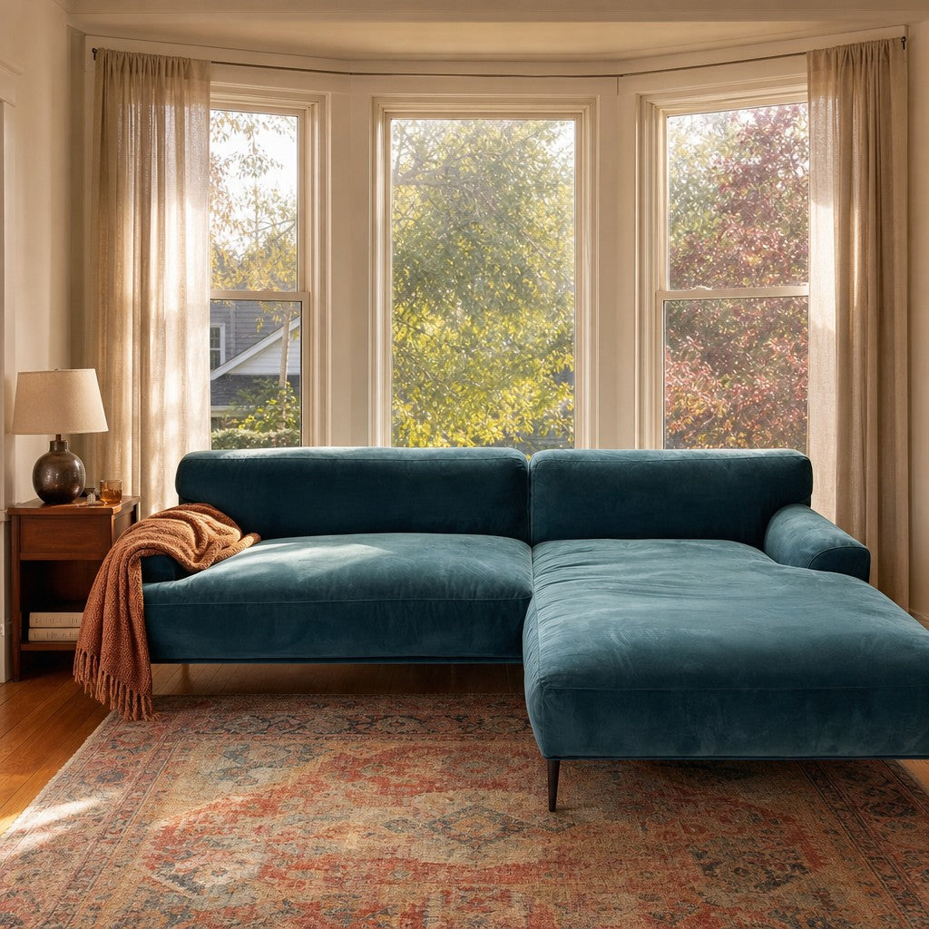 Teal mid-century chaise longue with a low-slung sculptural frame - view 2