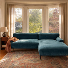 Teal mid-century chaise longue with a low-slung sculptural frame - view 2
