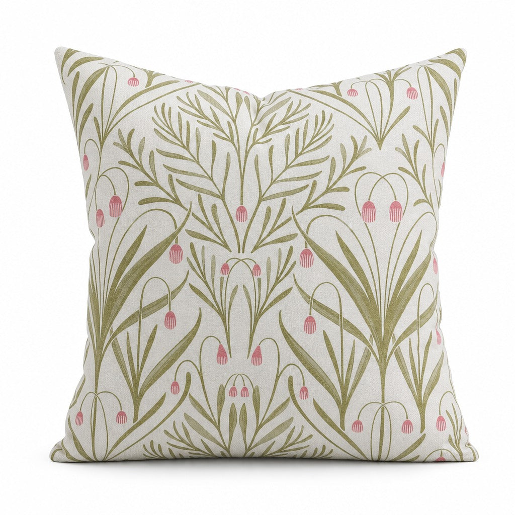 Tendril Basil green botanical throw pillow front view by Decor Fifty-Five - Whats New Furniture Portland OR