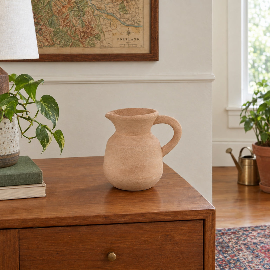 Terracotta Pitcher Bud Vase 6", Natural styled in a Portland living room - Whats New Furniture