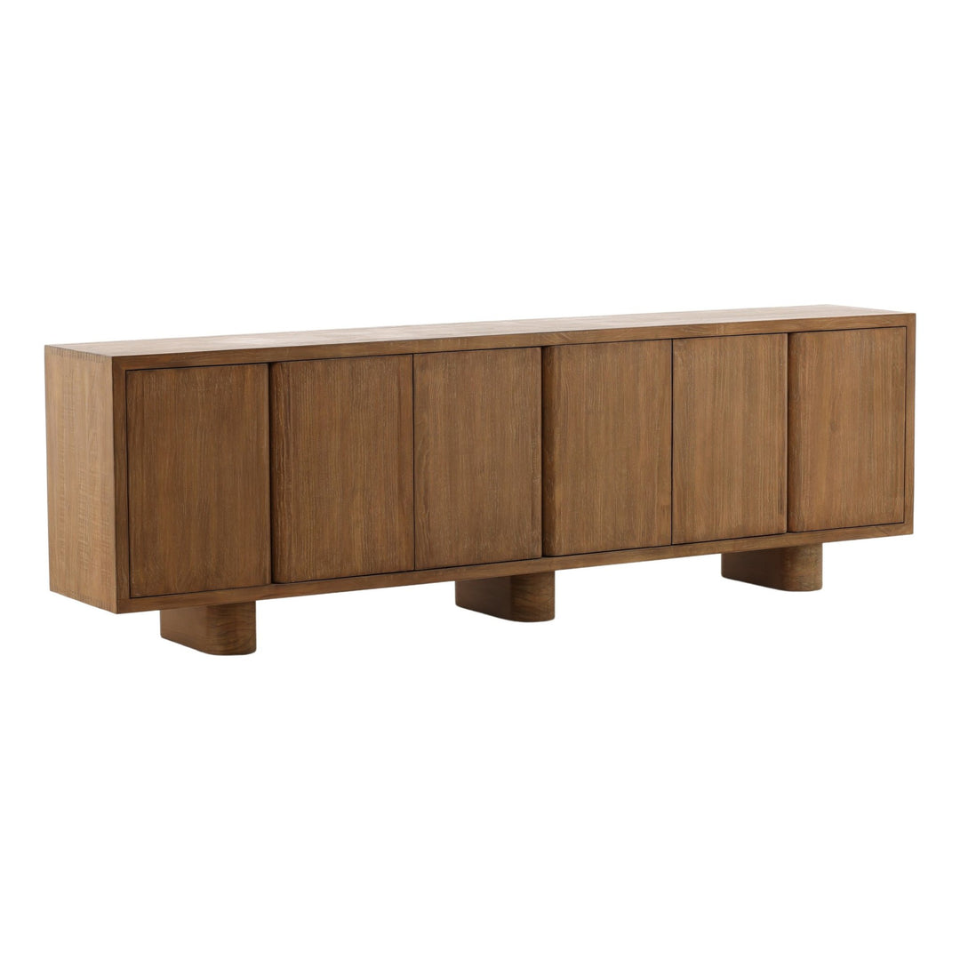 Thalia Sideboard - 6 Door Reclaimed Pine in Brown - front three-quarter studio view - Sideboard by Dovetail - Whats New Furniture Portland OR
