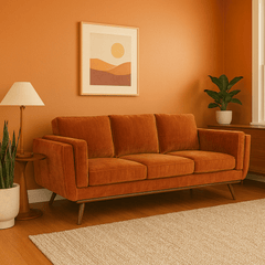 The Powell Sofa fabric closeup - mid-century padded-arm sofa private label - Whats New Furniture Portland OR