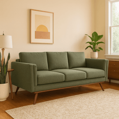 The Powell Sofa detail view - mid-century padded-arm sofa private label - Whats New Furniture Portland OR