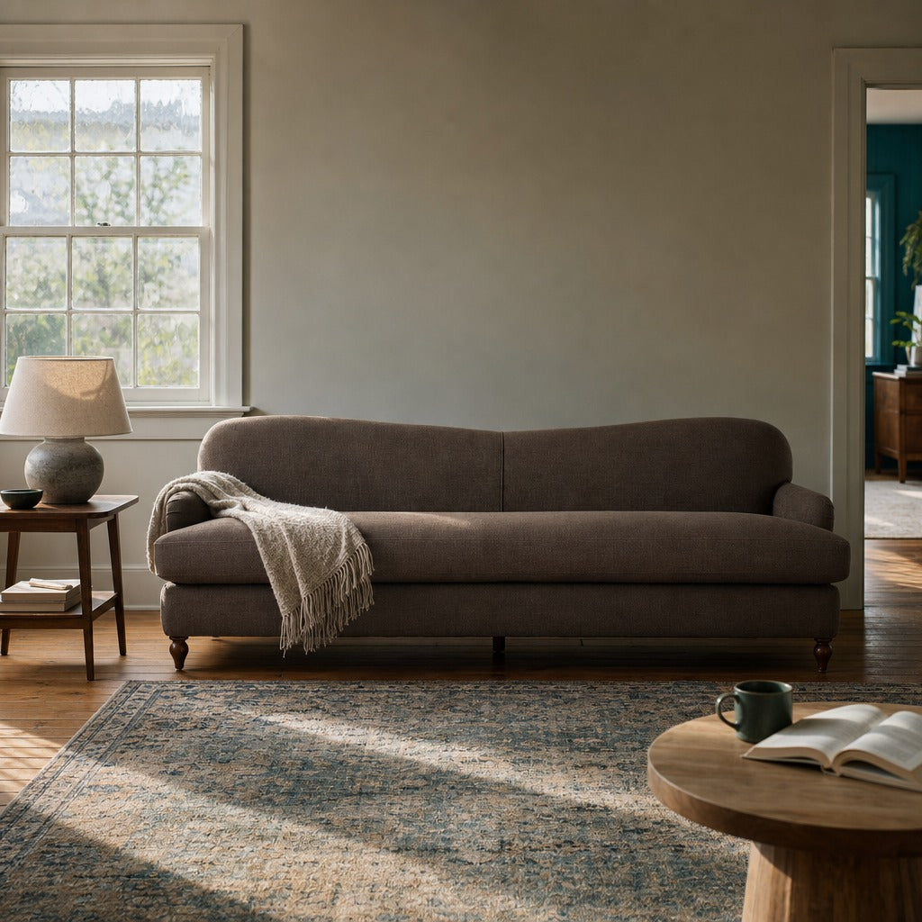 Tiani Sofa in Savoy Coffee 95" styled in Portland AlbertArts foursquare living room - Whats New Furniture
