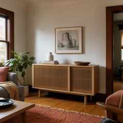 Tiber Sideboard in Natural Oak styled in Portland NW 23rd Victorian dining room - Whats New Furniture