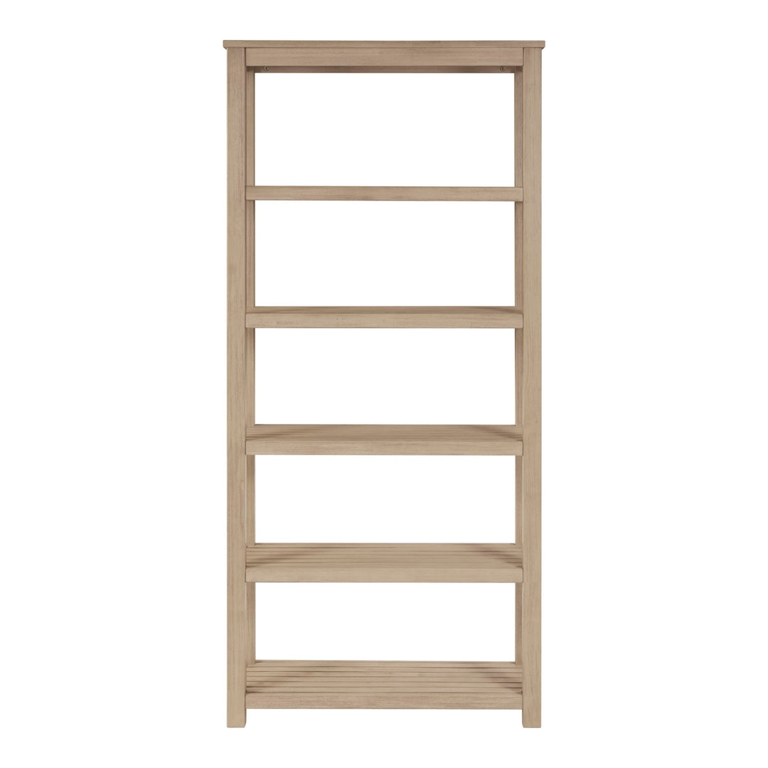 Tiburon KD Book Shelf in Drifted Sand side angle - acacia 5-shelf bookcase by NPD - Whats New Furniture Portland OR