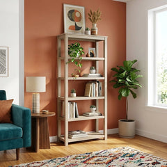 Tiburon KD Book Shelf in Drifted Sand back view - acacia 5-shelf bookcase by NPD - Whats New Furniture Portland OR