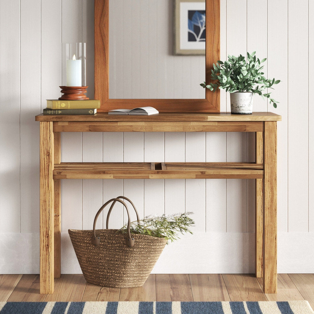Tiburon Console Table in amber acacia top-down view - solid acacia console table by NPD - Whats New Furniture Portland OR