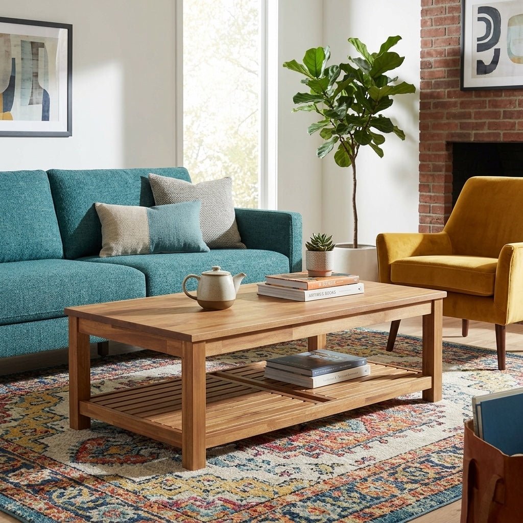 Tiburon Coffee Table in amber acacia detail view - modern coffee table by NPD - Whats New Furniture Portland OR