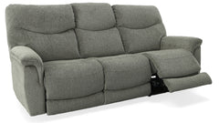 Tillamook reclining sofa shown fully reclined with extended footrest