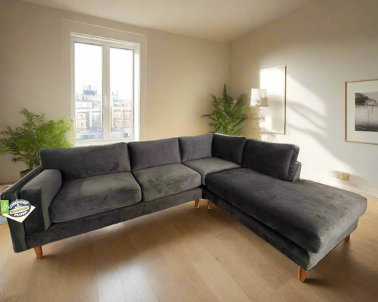 Timber Open Chaise Sectional styled in a cozy living room setting