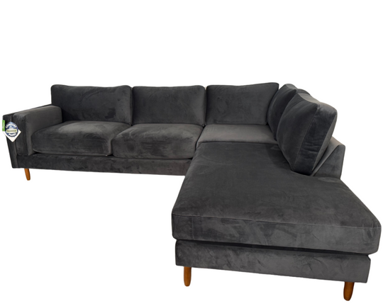 Timber sectional with right-facing chaise showing clean, contemporary lines