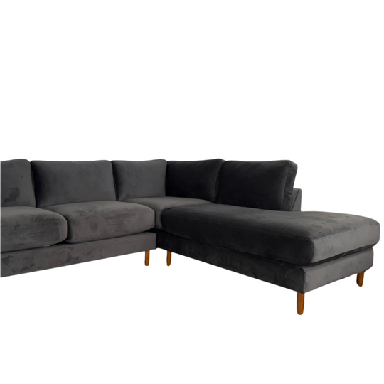 Detail view of the Timber sectional’s plush back and seat cushions