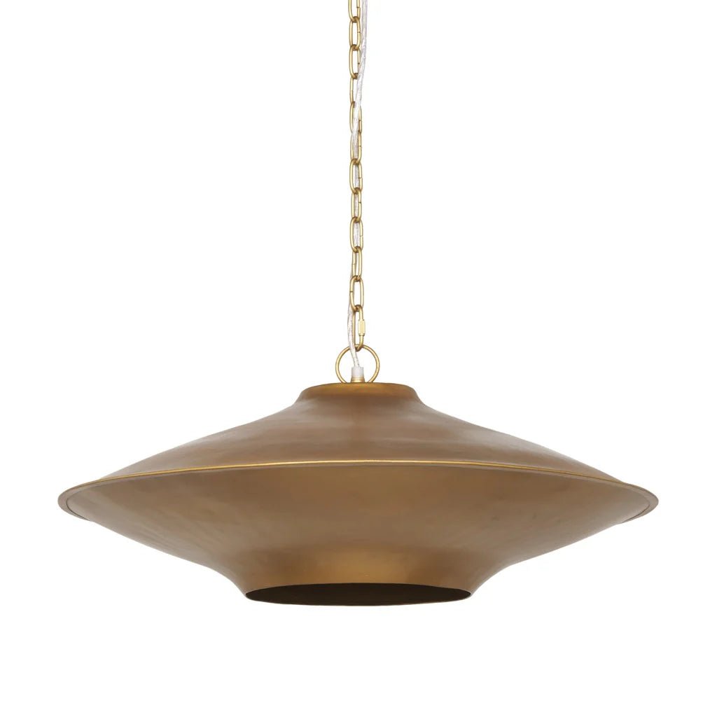 Titus Disc Pendant Light in Brass side angle - brass disc pendant light - Whats New Furniture Portland OR