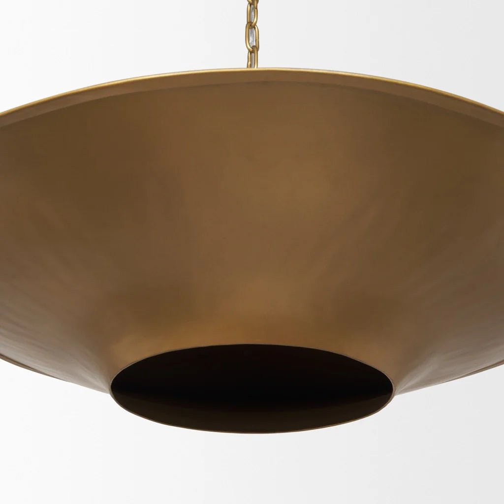 Titus Disc Pendant Light in Brass material detail - brass disc pendant light - Whats New Furniture Portland OR