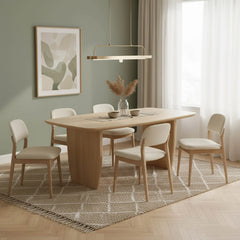 Tonic Dining Table in Biscotti Oak showroom room setting - European oak dining table by LH Imports - Whats New Furniture Portland OR