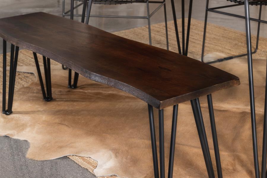 Topeka Live Edge Dining Bench in Mango Cocoa Gunmetal side angle - live edge dining bench by Coaster - Whats New Furniture Portland OR