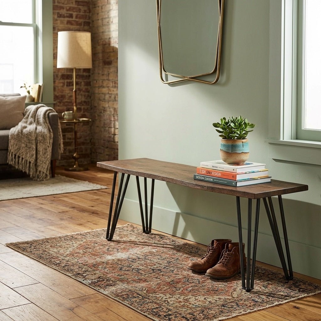 Topeka Live Edge Dining Bench in Mango Cocoa Gunmetal dining room setting - live edge dining bench by Coaster - Whats New Furniture Portland OR